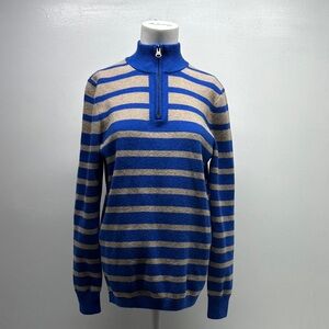 Boden Men's Sweater 1/2 Zip Cotton Wool Knit Long Sleeve Striped Blue Size Small